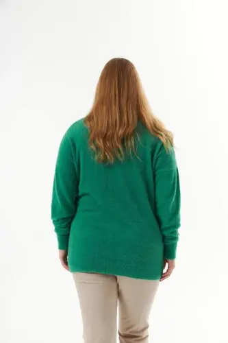 Plus Size Cashmere Blend Textured Knit Sweater Green - 7