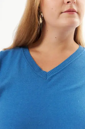 Plus Size Cashmere Blend V-Neck Knit Jumper Indigo - 6