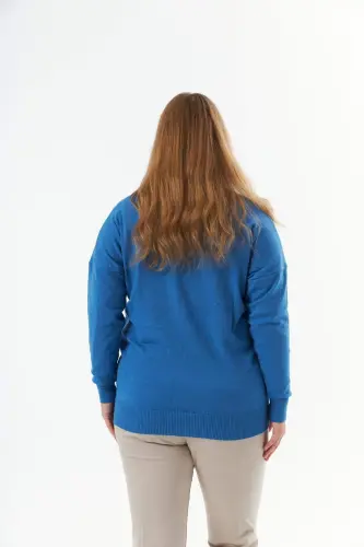 Plus Size Cashmere Blend V-Neck Knit Jumper Indigo - 7