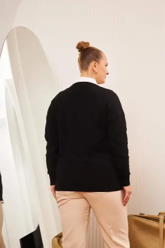 Plus Size Cashmere Blend V-Neck Knit Sweater Black - 6