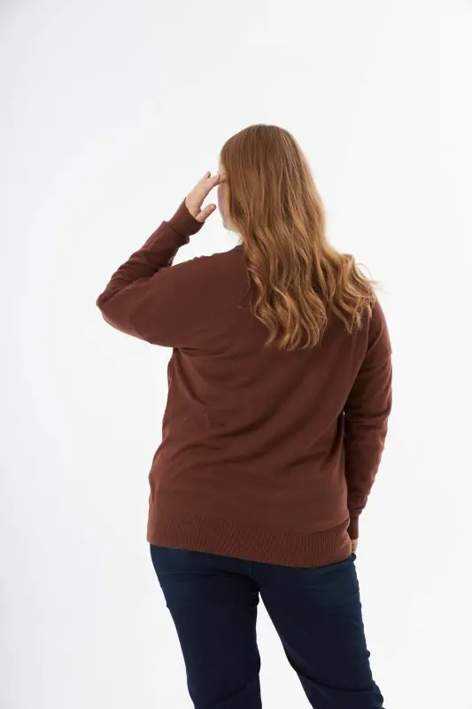 Plus Size Cashmere Blend V-Neck Knit Sweater Brown - 7