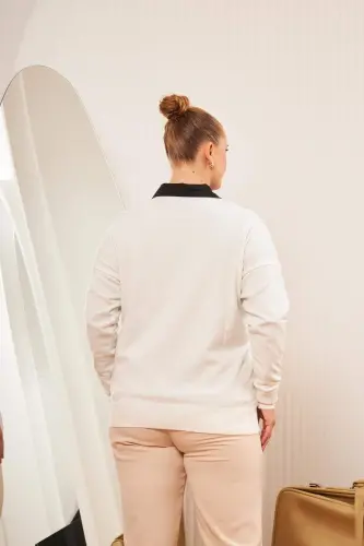 Plus Size Cashmere Blend V-Neck Knit Sweater Ecru - 7