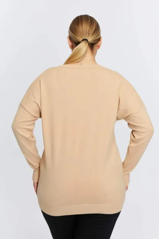 Plus Size Cashmere Blend V-Neck Knit Sweater Mink - 7