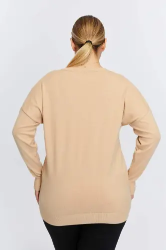 Plus Size Cashmere Blend V-Neck Knit Sweater Mink - 4