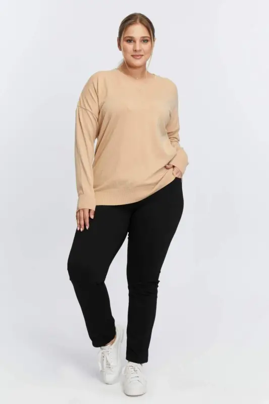 Plus Size Cashmere Blend V-Neck Knit Sweater Mink - 5