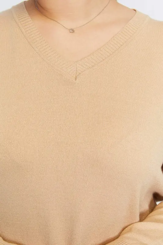 Plus Size Cashmere Blend V-Neck Knit Sweater Mink - 6