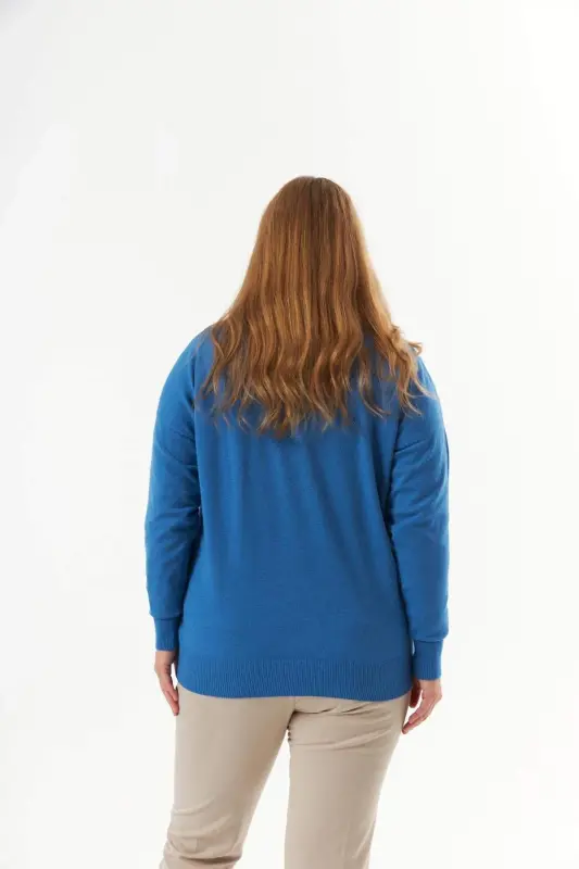 Plus Size Cashmere Blend V-Neck Printed Knit Jumper Indigo - 7