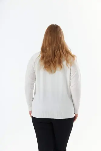 Plus Size Cashmere Blend V-Neck Printed Knit Sweater Ecru - 10