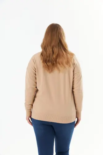 Plus Size Cashmere Blend V-Neck Printed Knit Sweater Mink - 7