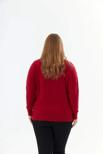 Plus Size Cashmere Blend V-Neck Printed Knit Sweater Red - 7