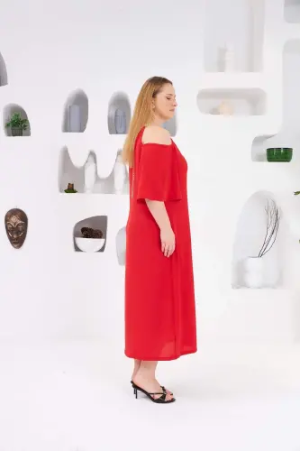 Plus Size Casual Dress with Collar Chain Red - 3