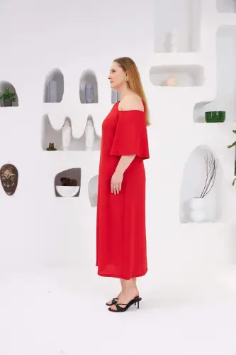 Plus Size Casual Dress with Collar Chain Red - 5