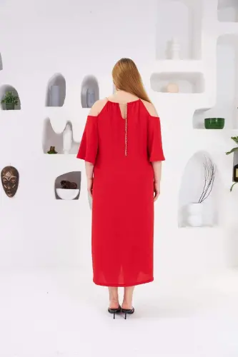 Plus Size Casual Dress with Collar Chain Red - 6