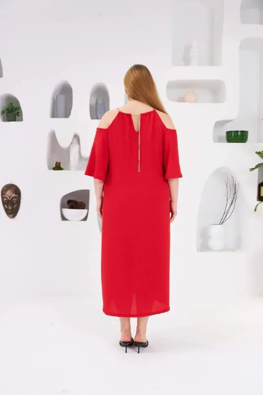 Plus Size Casual Dress with Collar Chain Red - 6