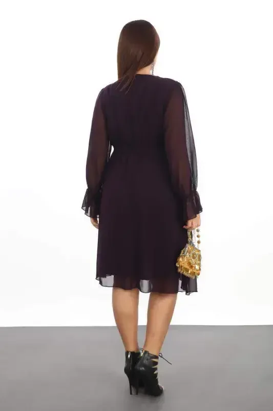 Plus Size Casual Loose Short Purple Chiffon Dress KL3086 - BÜYÜKBEDENIZ