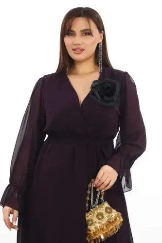 Plus Size Casual Loose Short Purple Chiffon Dress KL3086 - BÜYÜKBEDENIZ (1)