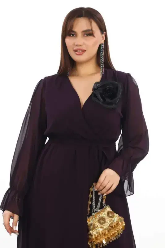 Plus Size Casual Loose Short Purple Chiffon Dress KL3086 - 2