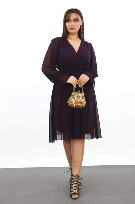 Plus Size Casual Loose Short Purple Chiffon Dress KL3086 - 3