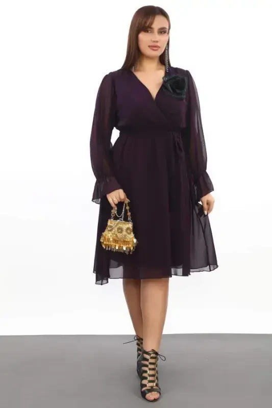Plus Size Casual Loose Short Purple Chiffon Dress KL3086 - 5