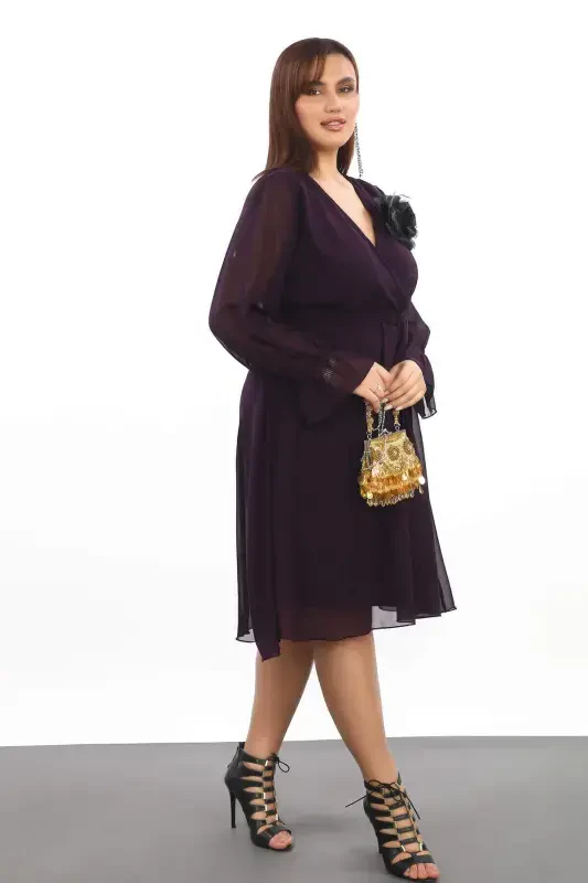 Plus Size Casual Loose Short Purple Chiffon Dress KL3086 - 6