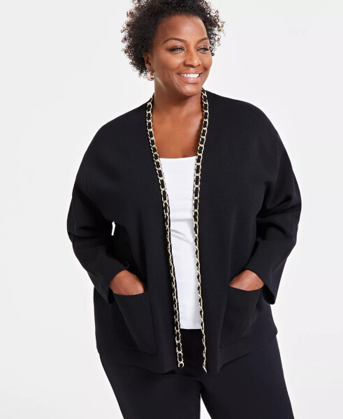 Plus Size Chain-Trim Cardigan, Created for Modazone Deep Black - 1