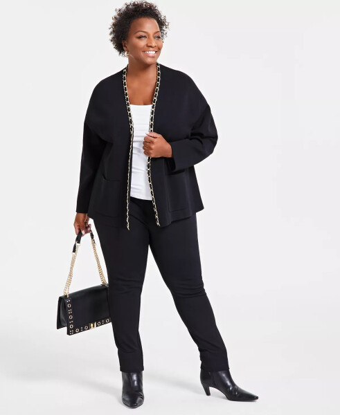 Plus Size Chain-Trim Cardigan, Created for Modazone Deep Black - 4