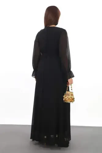 Plus Size Chiffon Long Black Evening Dress with Belt KL3085 - 5