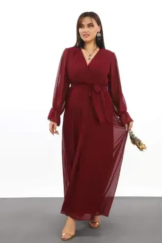Plus Size Chiffon Long Burgundy Prom Dress with Belt KL3085 - 3