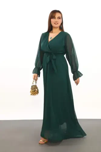 Plus Size Chiffon Long Green Bridesmaid Dress with Belt KL3085 - 3