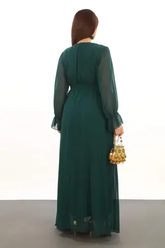 Plus Size Chiffon Long Green Bridesmaid Dress with Belt KL3085 - 5