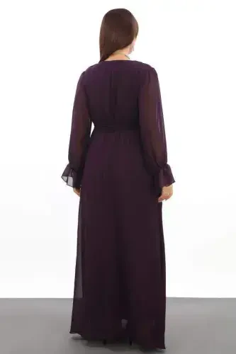 Plus Size Chiffon Long Maxi Dress Purple with Belt KL3085 - 5