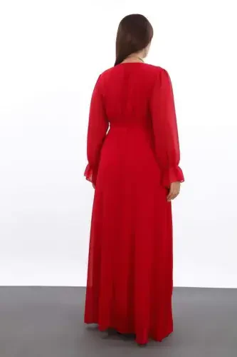Plus Size Chiffon Long Red Party Dress with Belt KL3085 - 1