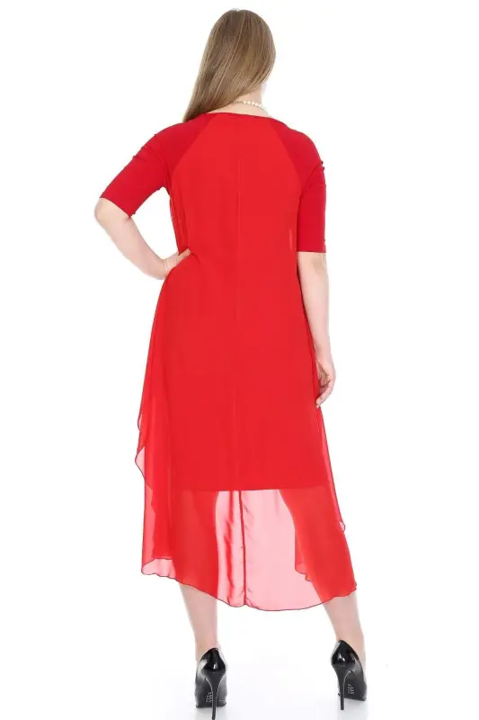 Plus Size Chiffon Midi Dress Red KL7052 - 3