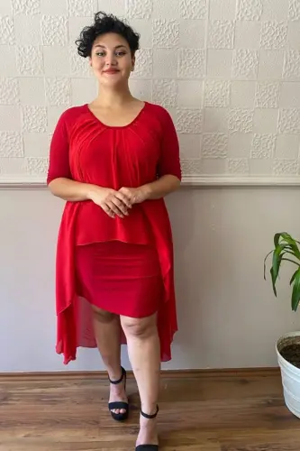 Plus Size Chiffon Midi Dress Red KL7052 - 4
