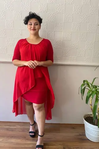 Plus Size Chiffon Midi Dress Red KL7052 - 6
