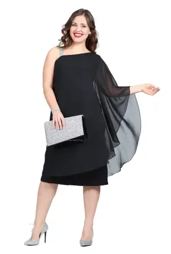 Plus Size Chiffon One Shoulder Dress KL6060K - BÜYÜKBEDENIZ (1)