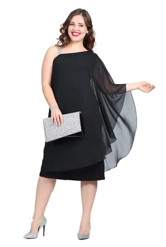 Plus Size Chiffon One Shoulder Dress KL6060K - 2