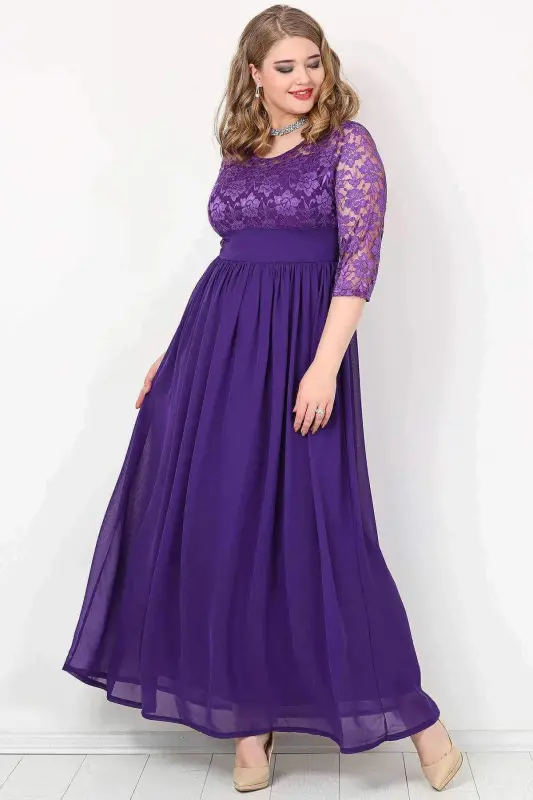 Plus Size Chiffon Spandex Long Maxi Dress 1617 - 3