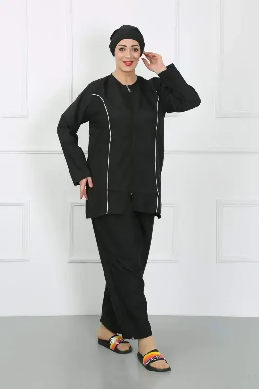 Plus Size Closed Large Swimsuit Black 44010 - 4