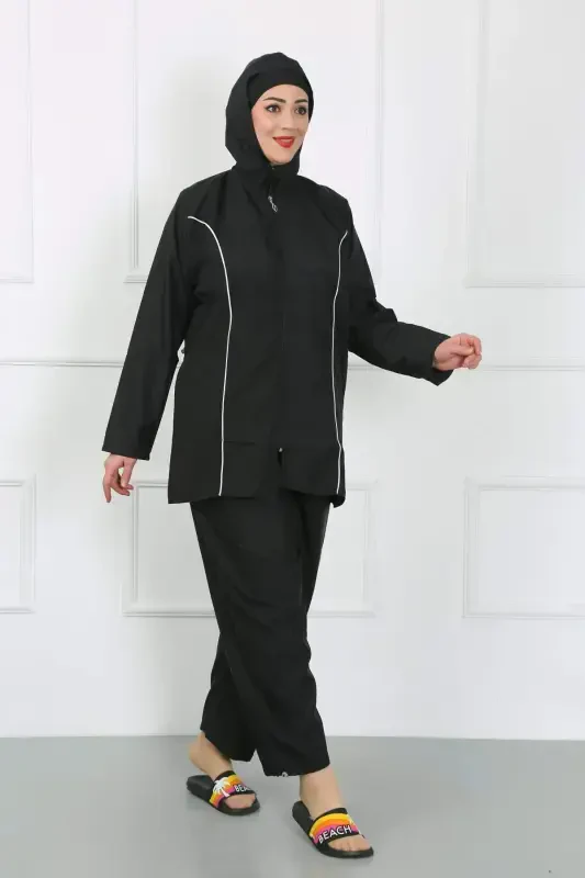 Plus Size Closed Large Swimsuit Black 44010 - 6