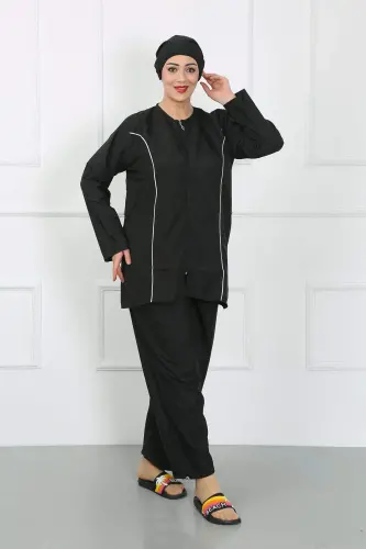Plus Size Closed Large Swimsuit Black 44010 - 4