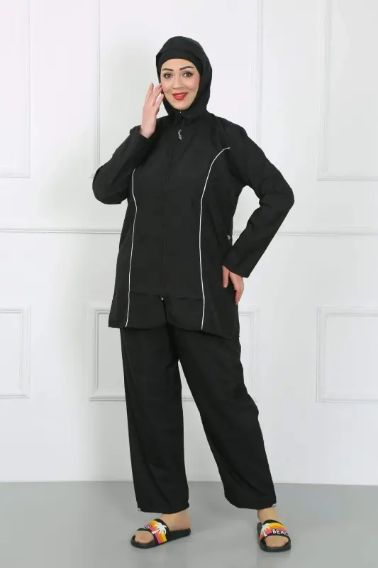 Plus Size Closed Large Swimsuit Black 44010 - 1