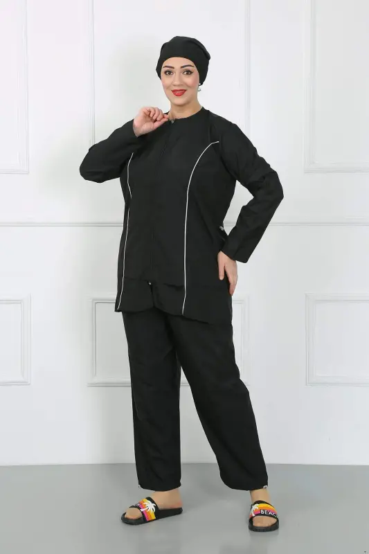 Plus Size Closed Large Swimsuit Black 44010 - 5