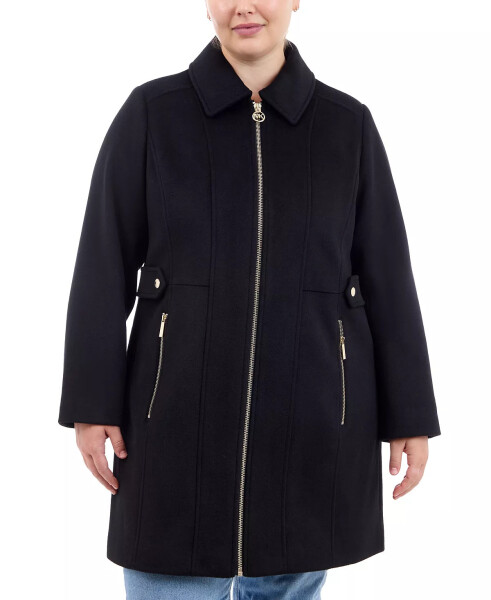 Plus Size Club-Collar Zip-Front Coat, Created for Modazone Black - 1