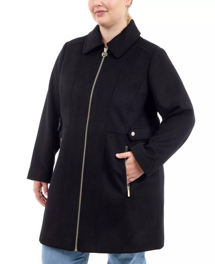 Plus Size Club-Collar Zip-Front Coat, Created for Modazone Black - 3