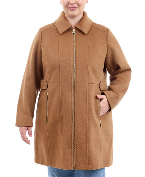 Plus Size Club-Collar Zip-Front Coat, Created for Modazone Dark Camel - 1