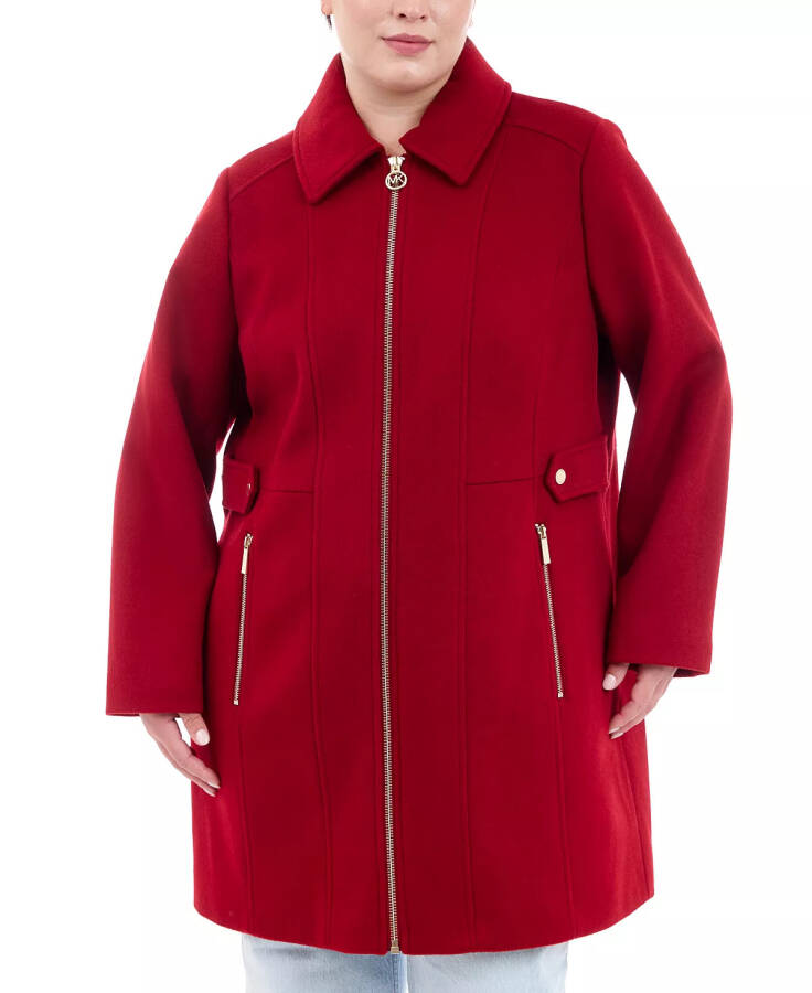 Plus Size Club-Collar Zip-Front Coat, Created for Modazone Rhubarb - 1