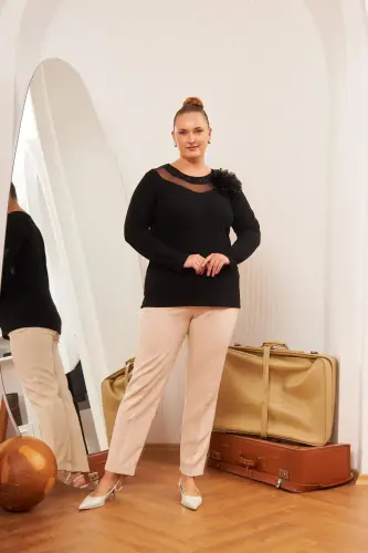 Plus Size Collar Detail Blouse Black - 5