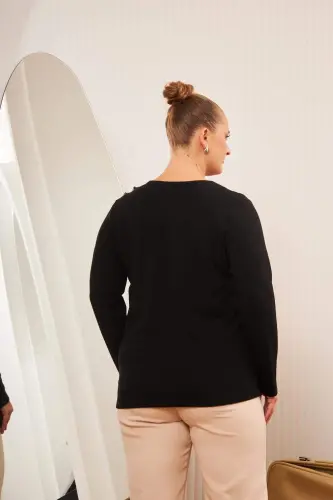 Plus Size Collar Detail Blouse Black - 6