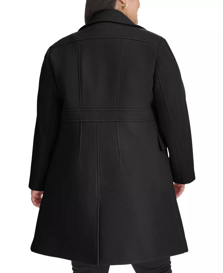 Plus Size Collared Button-Front Coat, Created for Modazone Black - 2